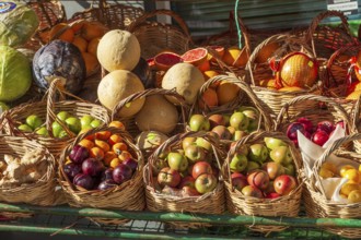Fresh fruit in baskets in front of a greengrocer's, Bremen, Germany