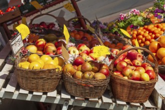 Fresh fruit in baskets in front of a greengrocer's, Bremen, Germany