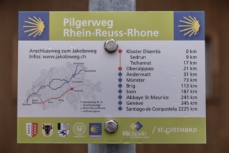 Information board on the Rhine-Reuss-Rhone pilgrimage route, Via Jacobi, Sedrun, Surselva,
