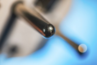 Close-up of a power plug, Schuko plug, with focus on the contact pins, symbol image for,