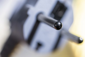 Close-up of a power plug, Schuko plug, with focus on the contact pins, symbol image for,