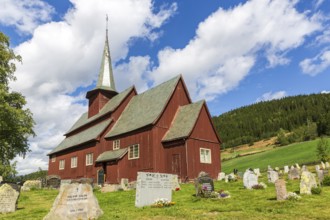 Hegge Stave Church with cemetery, Hegge, Innlandet, Norway