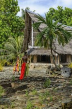 Traditional historical meeting house for men Tribal Chief Men Men's House between palm trees, in