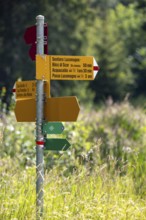 Hiking trail signpost, Sentiero Lucomagno, Campra, Blenio, Ticino, Switzerland