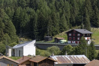 Hamlet with chapel of St James the Elder, Acla, Curaglia, Val Medel, Graubünden, Switzerland
