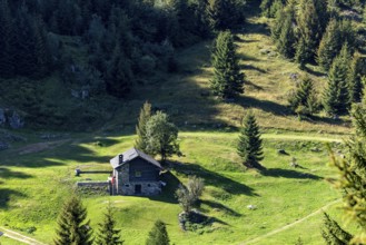 Settlement at mountain huts, Ör da Pü, Blenio, Ticino, Switzerland