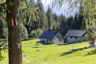 Settlement at mountain huts, Ör da Pü, Blenio, Ticino, Switzerland