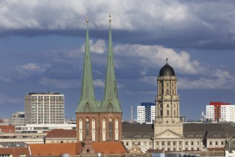 St. Nicholas Church and Stadthaus, view from the Humboldt Forum, Berlin, Germany, 08.09.2025 <