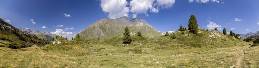 Hiking trail, Motron mountain peak on the Lukmanier Pass, Valle Santa Maria, Alpe di Croce, Blenio,
