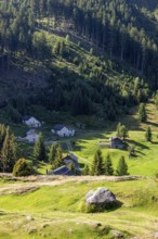 Settlement at mountain huts, Ör da Pü, Blenio, Ticino, Switzerland
