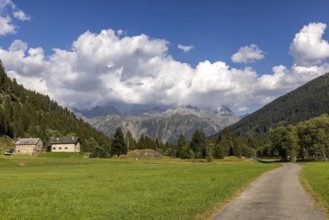 Mountain huts in high valley, Campra, Lukmanier Pass, Blenio, Ticino, Switzerland