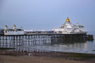 Elegant pier at dusk with calm sea, Victorian, Bournemouth, England, Great Britain
