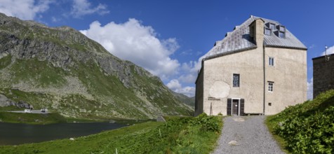 View to the right left side of the building of Ospizio Hospiz Herberge San Gottardo St. Gotthard