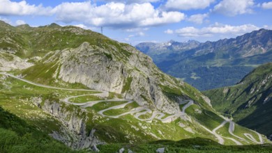 View from elevated position on serpentine hairpin bends of southern ramp southern ascent departure