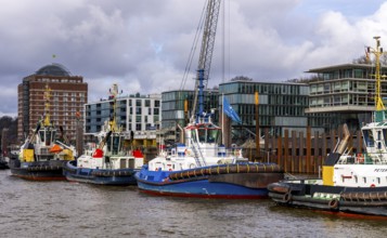 Tugboat pier Neumühlen on the Elbe, Hamburg, Germany