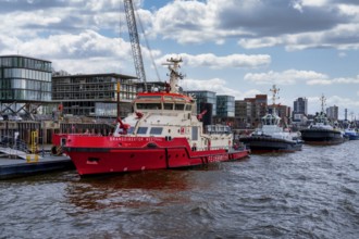 Tugboat pier Neumühlen on the Elbe, Hamburg, Germany
