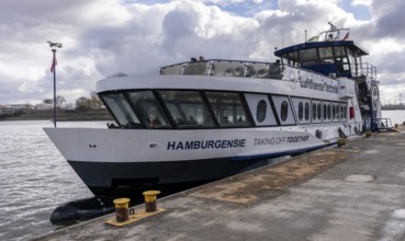 Ferry at the ferry terminal in Finkenwerder, Hamburg, Germany