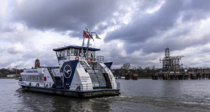 Ferry at the ferry terminal in Finkenwerder, Hamburg, Germany