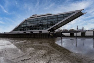 Dockland at low tide, Hamburg fishing harbour, Germany