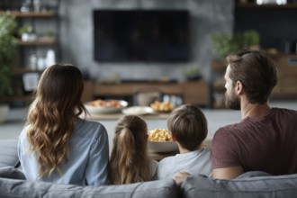 Family enjoying dinner together in the backyard during sunset, AI generated