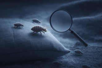 Bed bugs and parasitic insects. Insects and bug extermination concept, AI generated