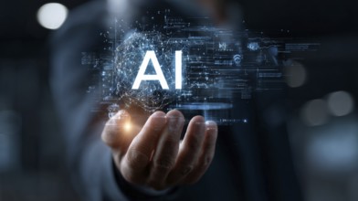AI technology advancements. Illustration of AI implementation and the way it influences jobs and