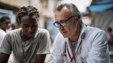 Doctors without borders helping people in refugee camp and assisting in getting medical and
