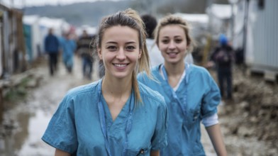 Doctors without borders helping people in refugee camp and assisting in getting medical and