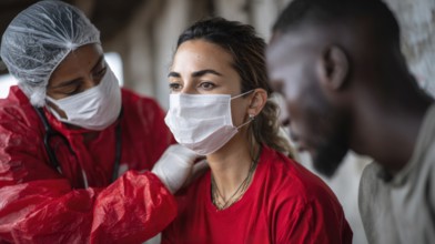 Doctors without borders helping people in refugee camp and assisting in getting medical and