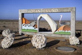 Sign at the entrance to Oranjemund, diamonds, diamond restricted area, Karas region, Namibia