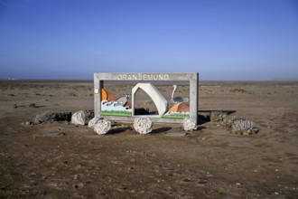 Sign at the entrance to Oranjemund, diamonds, diamond restricted area, Karas region, Namibia