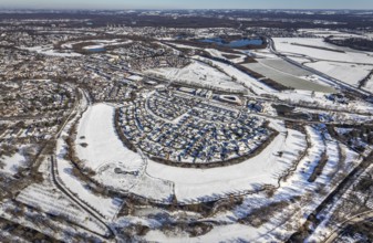 Aerial view, new housing estate Angerbogen, Am Alten Angerbach, construction area planned