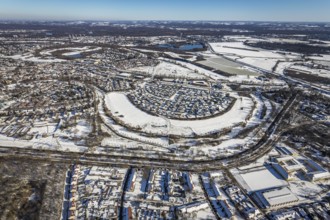 Aerial view, new housing estate Angerbogen, Am Alten Angerbach, construction area planned