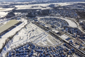 Aerial view, new housing estate Angerbogen, Am Alten Angerbach, construction area planned