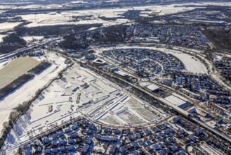 Aerial view, new housing estate Angerbogen, Am Alten Angerbach, construction area planned