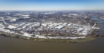 Aerial view, river Ruhr, logport I, terminal, container harbour, DIT Duisburg Intermodal Terminal