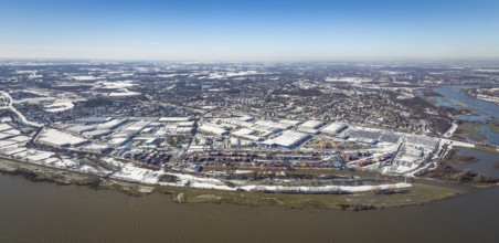 Aerial view, river Ruhr, logport I, terminal, container harbour, DIT Duisburg Intermodal Terminal