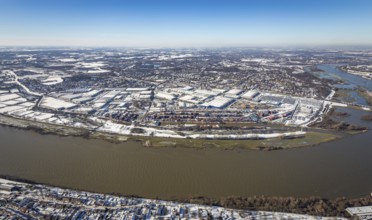 Aerial view, river Ruhr, logport I, terminal, container harbour, DIT Duisburg Intermodal Terminal