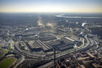 Aerial view, thyssenkrupp Steel Europe - Warmbandwerk 1, Marxloh, Duisburg, Ruhr area, North