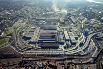Aerial view, thyssenkrupp Steel Europe - Warmbandwerk 1, Marxloh, Duisburg, Ruhr area, North