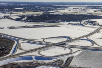 Aerial view, motorway junction Duisburg-Süd, A59 and A524, Huckingen, Duisburg, Ruhr area, North