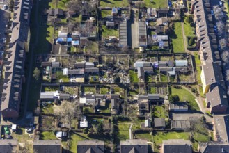 Aerial view, Duisburg Jupp colony, workers' housing estate with terraced houses, Steigerstraße,