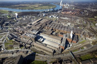 Aerial view, thyssenkrupp Steel Europe, river Rhine, Marxloh, Duisburg, Ruhr area, North
