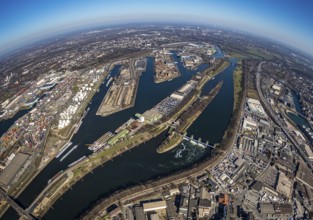 Aerial view, Duisburg harbour, coal island, Duisport, Rhine-Herne Canal, Ruhr, Ruhrort, Duisburg,