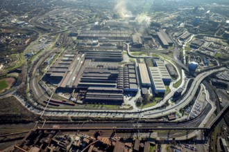 Aerial view, thyssenkrupp Steel Europe - Warmbandwerk 1, Marxloh, Duisburg, Ruhr area, North