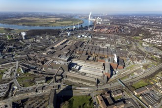 Aerial view, thyssenkrupp Steel Europe, river Rhine, Marxloh, Duisburg, Ruhr area, North