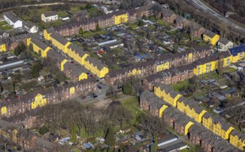 Aerial view, Duisburg Jupp colony, workers' housing estate with terraced houses, Steigerstraße,