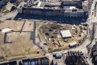 Aerial view, construction site for new residential complex, Mercator Quartier Duisburg,