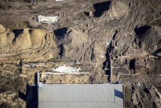 Aerial view, construction site for new residential complex, Mercator Quartier Duisburg,