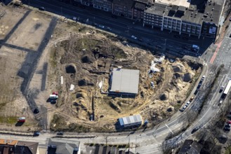 Aerial view, construction site for new residential complex, Mercator Quartier Duisburg,
